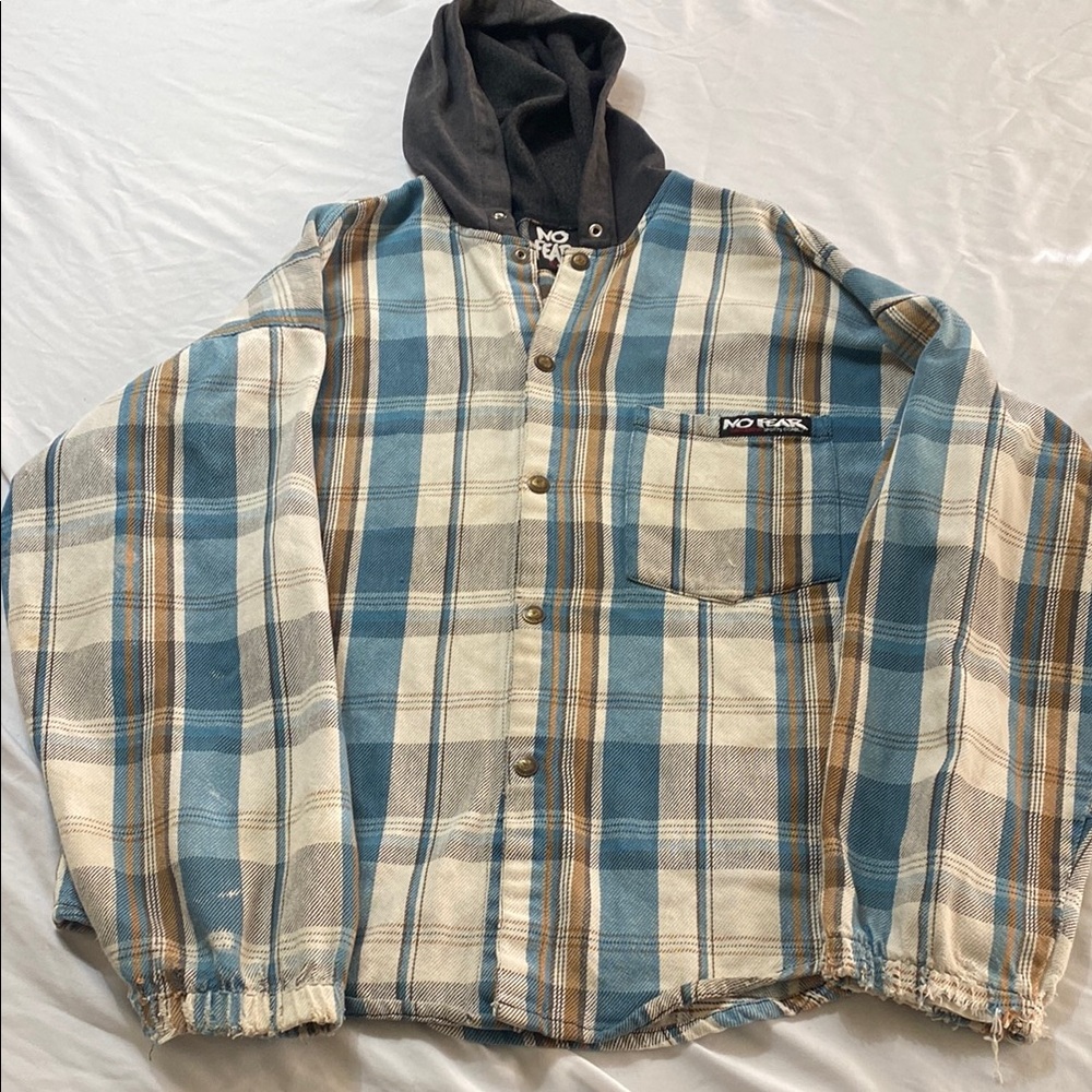 Y2K 1990s No Fear Plaid Hooded Jacket large Made in USA